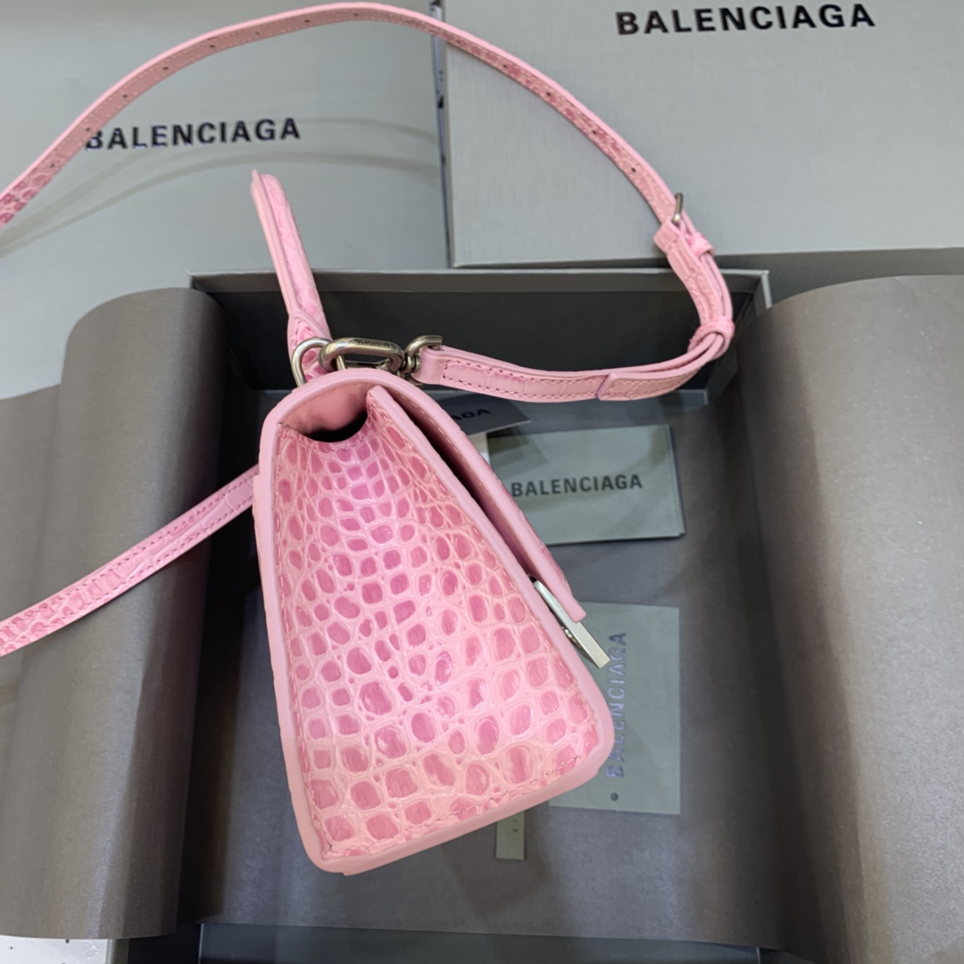 Balenciaga Hourglass XS Handbag Crocodile Embossed Shoulder Bag Light Pink